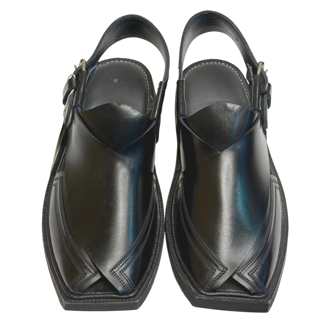 Black Stitched Peshawari Chappal