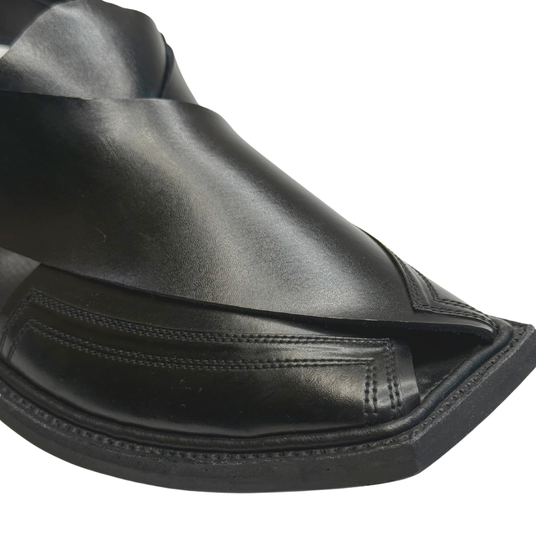 Black Stitched Peshawari Chappal