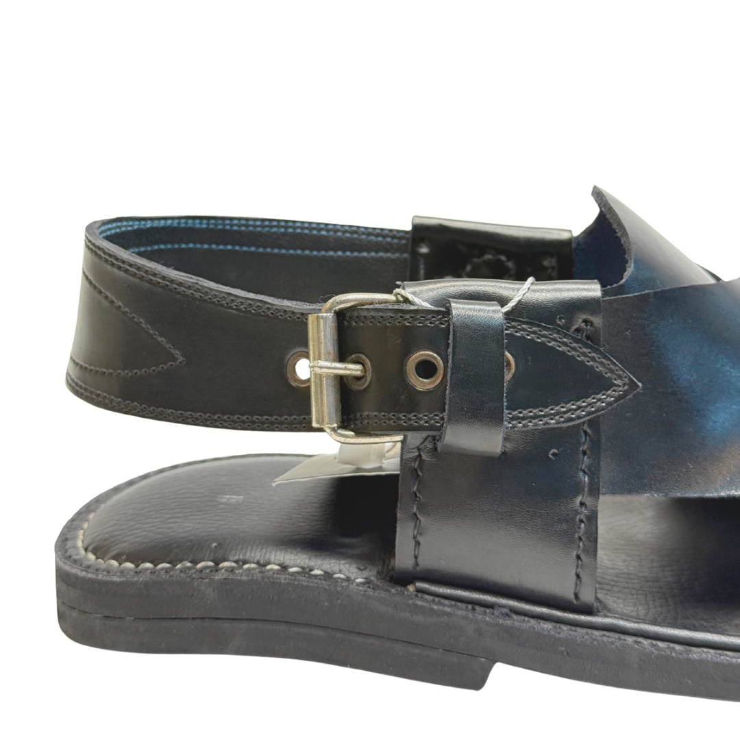 Black Stitched Peshawari Chappal