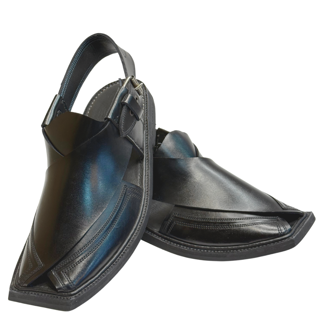 Black Stitched Peshawari Chappal