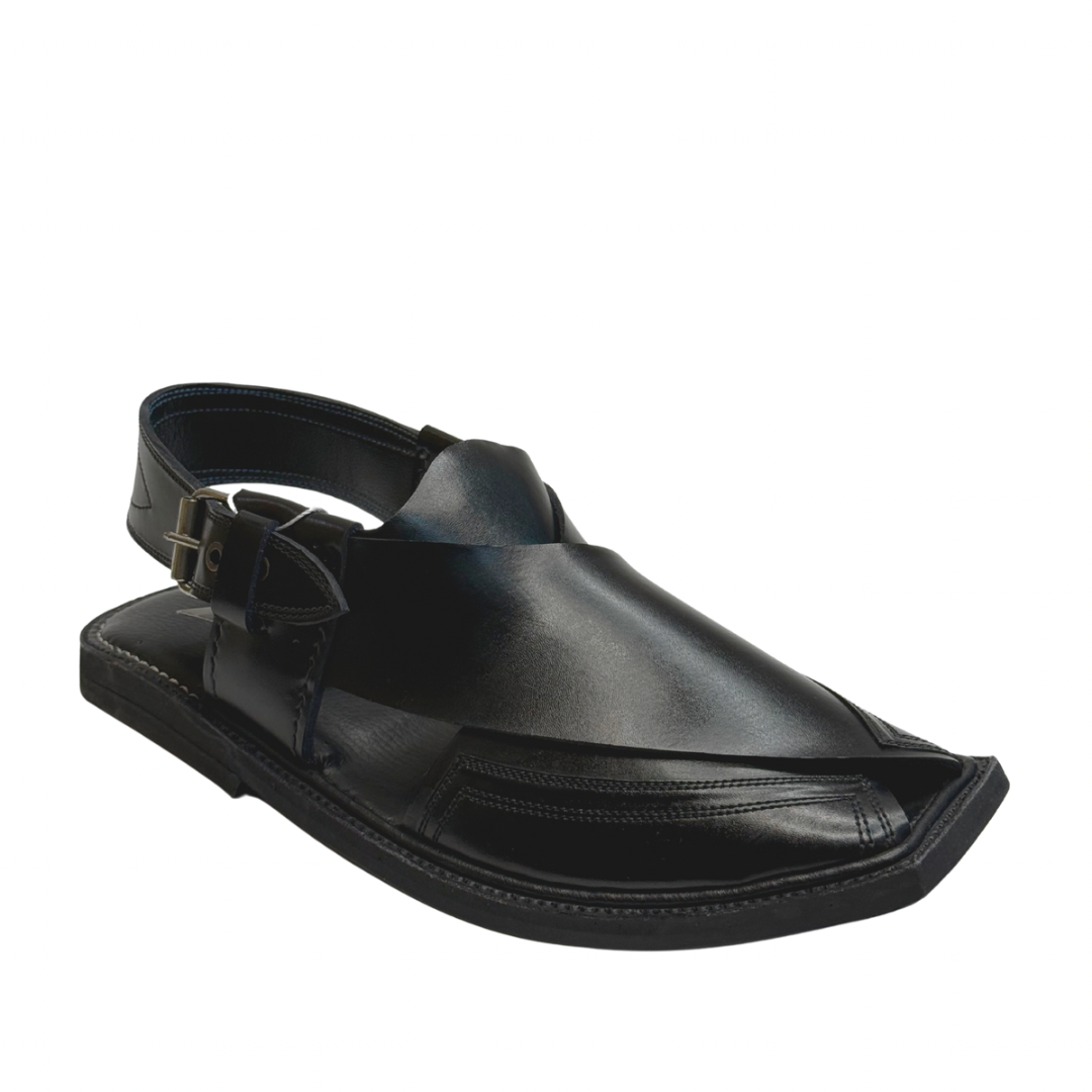 Black Stitched Peshawari Chappal