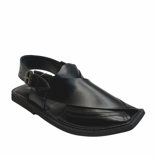 Black Stitched Peshawari Chappal